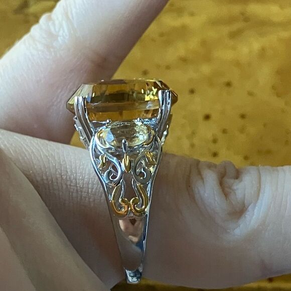 Natural Brazilian Citrine Sterling Silver Cocktail Ring Size 7 - Picture 3 of 9